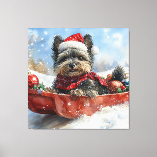 Affenpinscher Hund i Sledge Låt det snöa jul Canvastryck