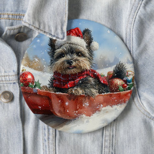 Affenpinscher Hund i Sledge Låt det snöa jul Knapp