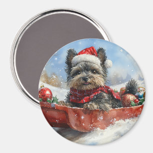 Affenpinscher Hund i Sledge Låt det snöa jul Magnet