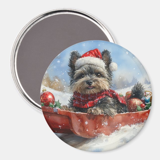 Affenpinscher Hund i Sledge Låt det snöa jul Magnet (Front/Back)