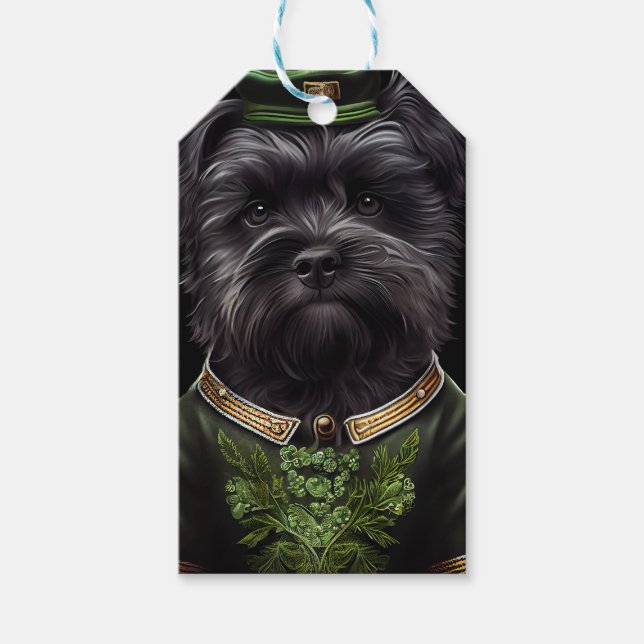 Affenpinscher hund i St. Patrick Dress Presentetikett (Framsidan)