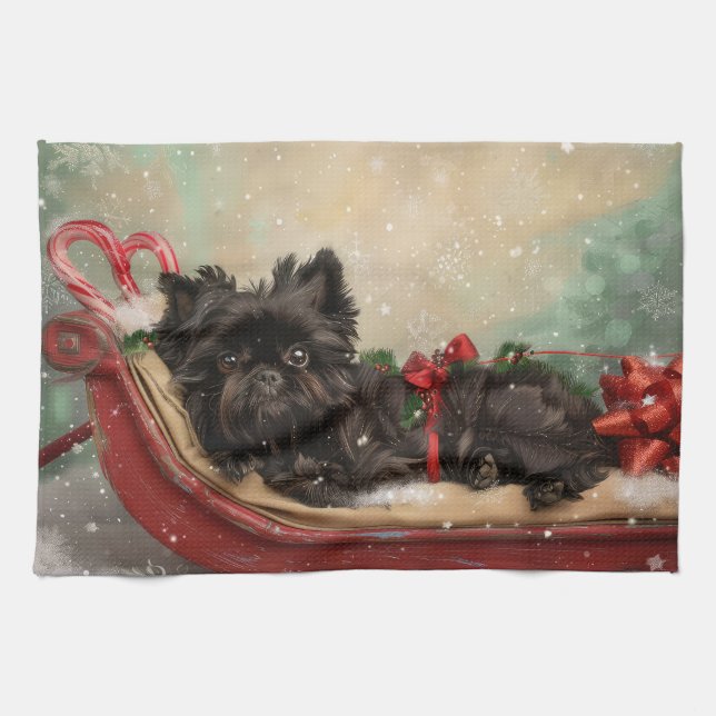 Affenpinscher Hund jul - julafton Kökshandduk (Horisontell)