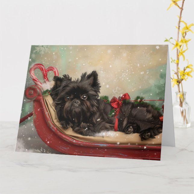 Affenpinscher Hund jul - julafton Kort (Gul blomma)