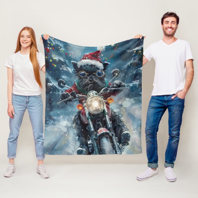 Affenpinscher Hund Kör Motorcykel Jul Fleecefilt (På plats)