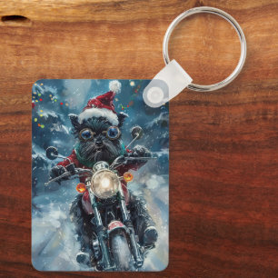 Affenpinscher Hund Kör Motorcykel Jul Nyckelring