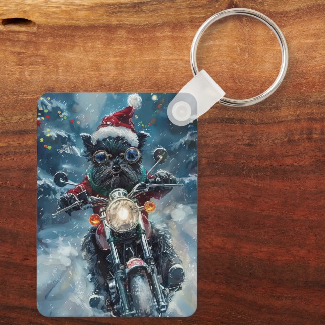Affenpinscher Hund Kör Motorcykel Jul  Nyckelring (Baksida )