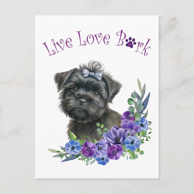 Affenpinscher Hund Mamma Blommig Vykort (Framsida)