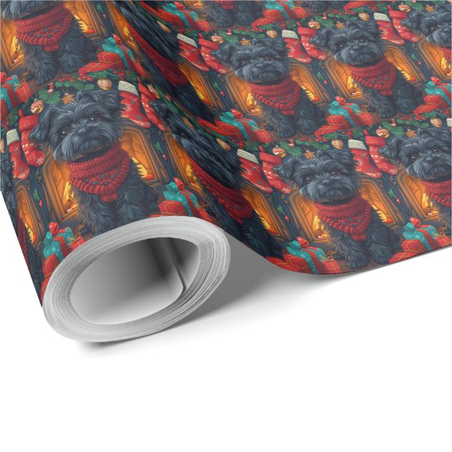Affenpinscher Hund Med Julpresenter Öppen Spis Presentpapper (Rulle Hörn)