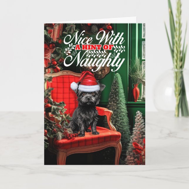 Affenpinscher-Hund Naughty eller Nice Helgkort (Framsida)