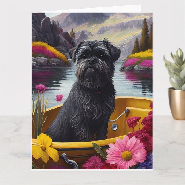 Affenpinscher Hund på en Paddle: ett Sceniskt Även Kort (Liten växt)