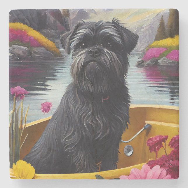 Affenpinscher Hund på en Paddle: ett Sceniskt Även Stenunderlägg (Framsidan)