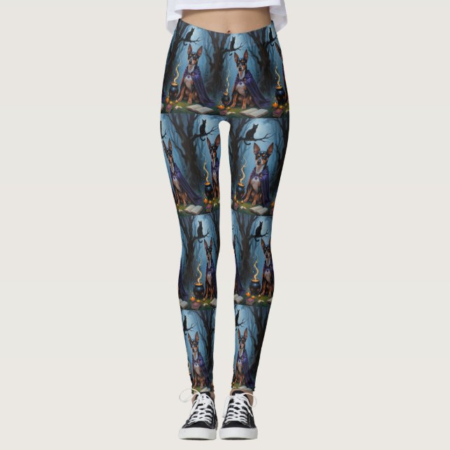 Affenpinscher Hund Whimsical Halloween-målning Leggings (Framsida)