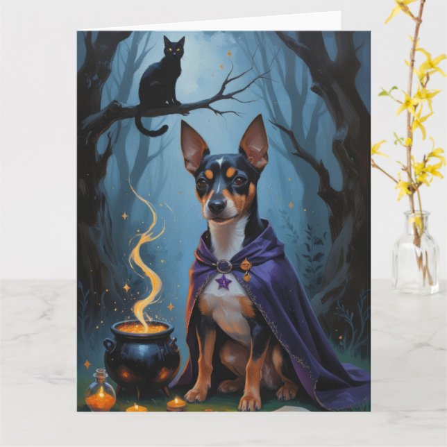 Affenpinscher Hund Whimsisk Halloween-målning Kort (Gul blomma)
