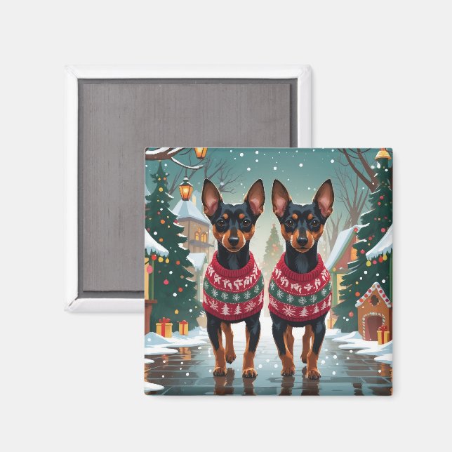 Affenpinscher Hundar Jul Snö Högtid Magnet (Front/Back)