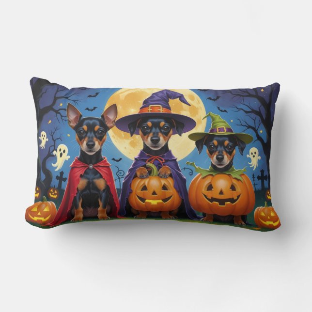 Affenpinscher Hundar Pumpa Halloween Roligt Lumbarkudde (Framsida)