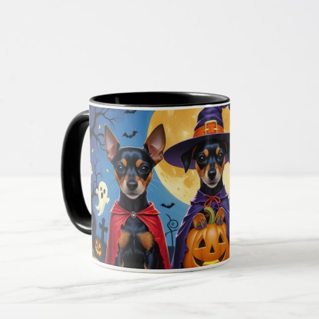Affenpinscher Hundar Pumpa Halloween Roligt Mugg (Framsida vänster)
