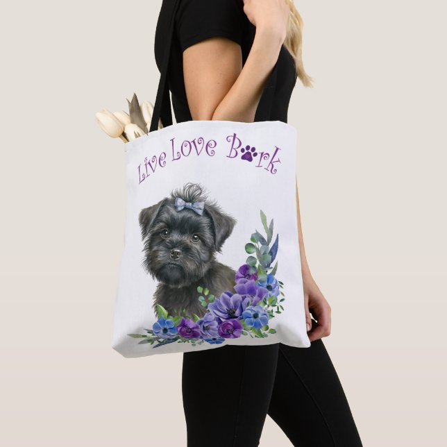 Affenpinscher Hundmamma Blommig Tygkasse (Närbild)