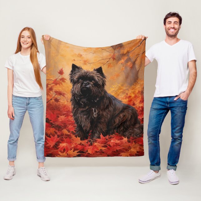 Affenpinscher i Höst löv Fall Inspired Fleecefilt (På plats)