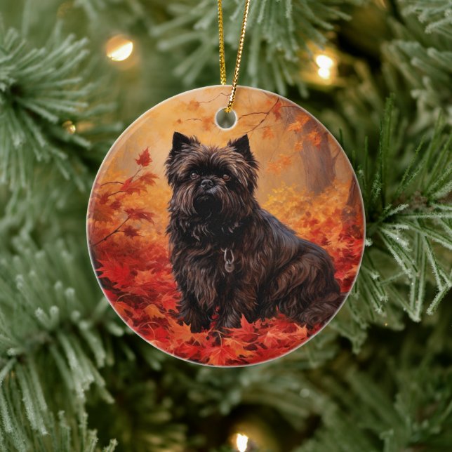 Affenpinscher i Höst löv Fall Inspired Julgransprydnad Keramik (Träd)