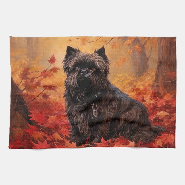 Affenpinscher i Höst löv Fall Inspired Kökshandduk (Horisontell)