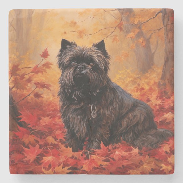 Affenpinscher i Höst löv Fall Inspired Stenunderlägg (Framsidan)