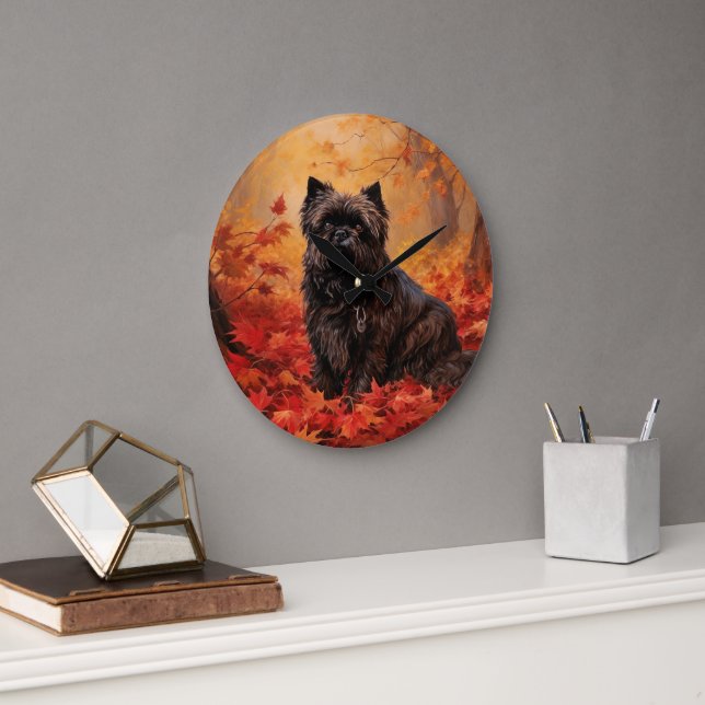 Affenpinscher i Höst löv Fall Inspired Stor Klocka (Kontor)