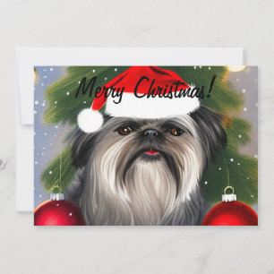 Affenpinscher i julklapp - platta Helgdag Julkort