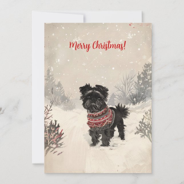 Affenpinscher i snö Minimal vintage jul Julkort (Framsida)