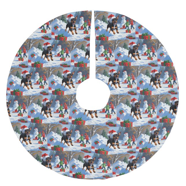 Affenpinscher Jul Festiv Snö Scen Julgransmatta Borstad Polyester (Framsidan)