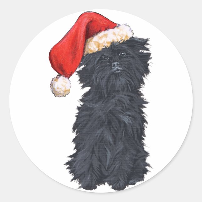 Affenpinscher jul runt klistermärke (Framsida)