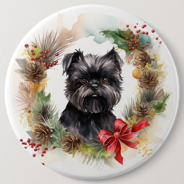 Affenpinscher Jul Utandning Festive Valp Knapp (Framsida)
