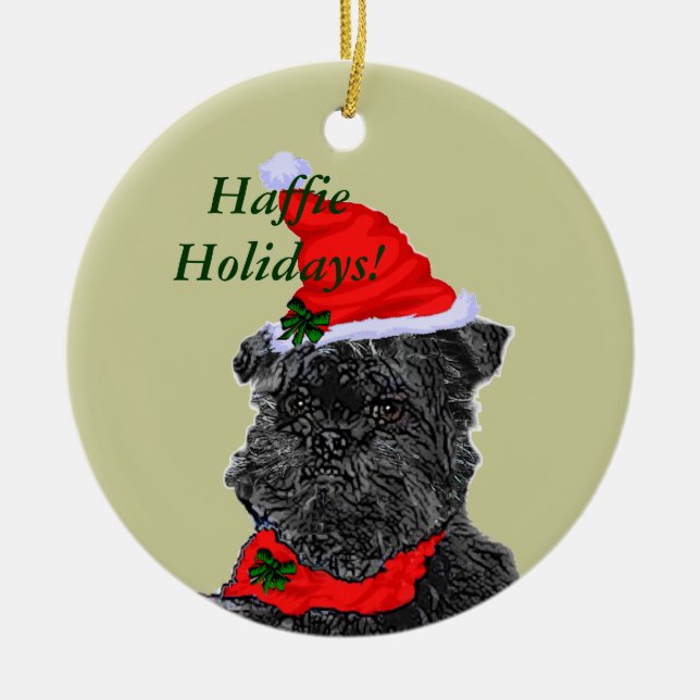 Affenpinscher julgåvor, Haffie Holidays! Julgransprydnad Keramik (Framsidan)