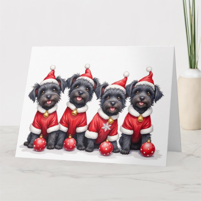 Affenpinscher julklänning tomtehatt kort (Framsida)