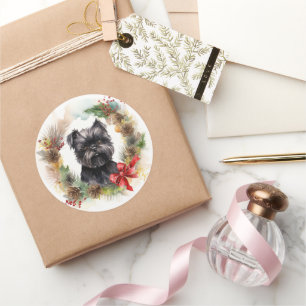 Affenpinscher Julkrans Festlig Valp Runt Klistermärke