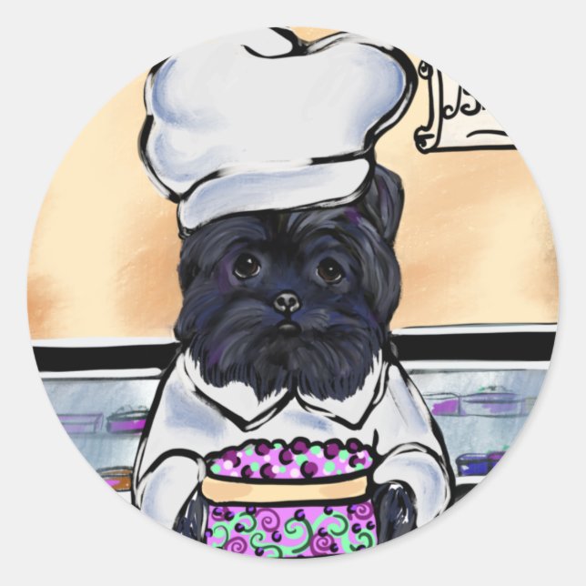 Affenpinscher Kock  Runt Klistermärke (Framsida)