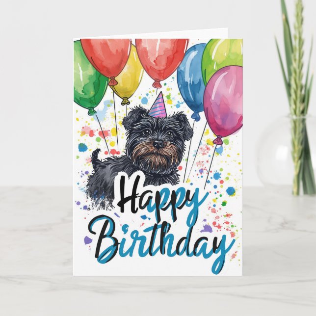 Affenpinscher med Balloons Birthday Kort (Framsida)