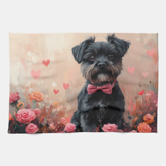 Affenpinscher med rosor - Alla hjärtans dag Kökshandduk (Horisontell)