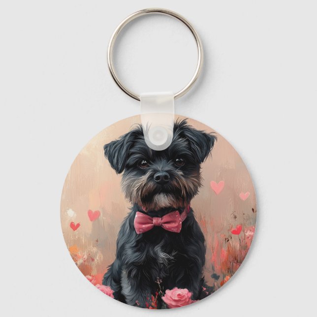 Affenpinscher med rosor - Alla hjärtans dag Nyckelring (Framsida)