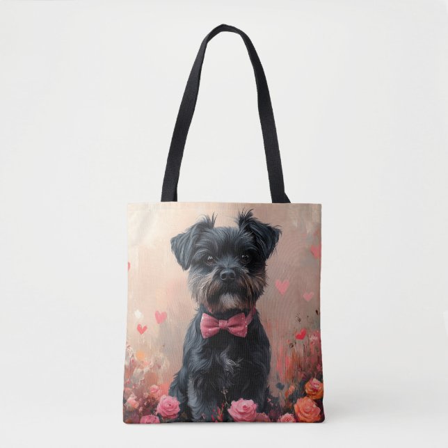Affenpinscher med rosor - Alla hjärtans dag Tygkasse (Framsida)
