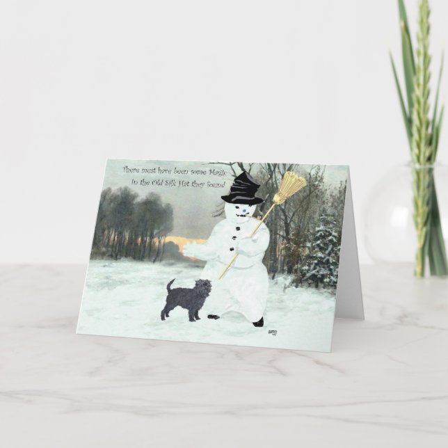 Affenpinscher och snöman helgkort (Framsida)
