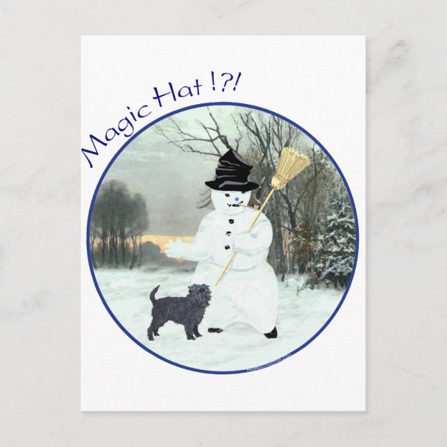 Affenpinscher och Snöman Vykort (Framsida)