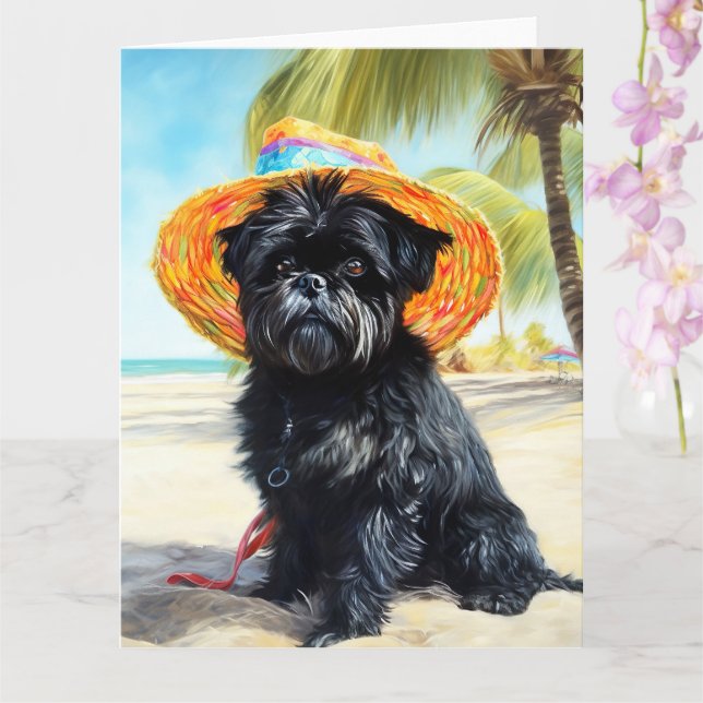 Affenpinscher på Beach, sommargåva till hundälskar Kort (Orkide)