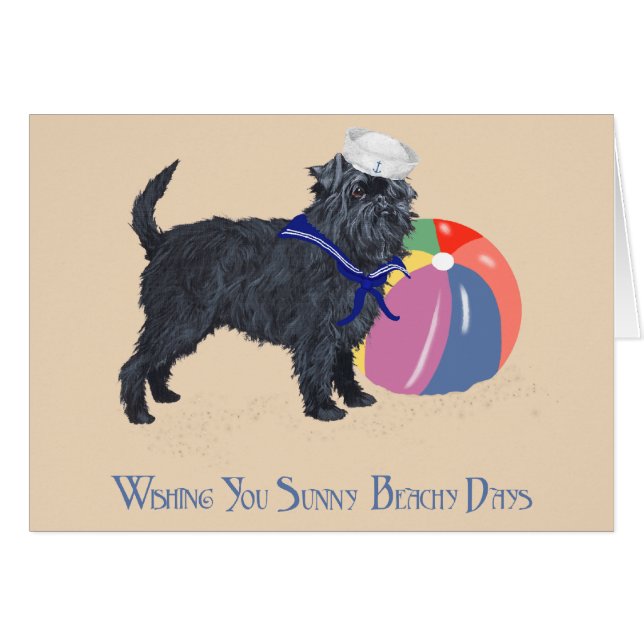 Affenpinscher på stranden hälsningskort (Framsidan Horizontal)