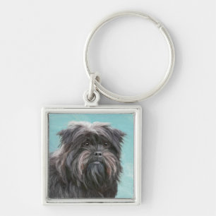 Affenpinscher Painting - Cute Original Hund Art Fyrkantig Silverfärgad Nyckelring