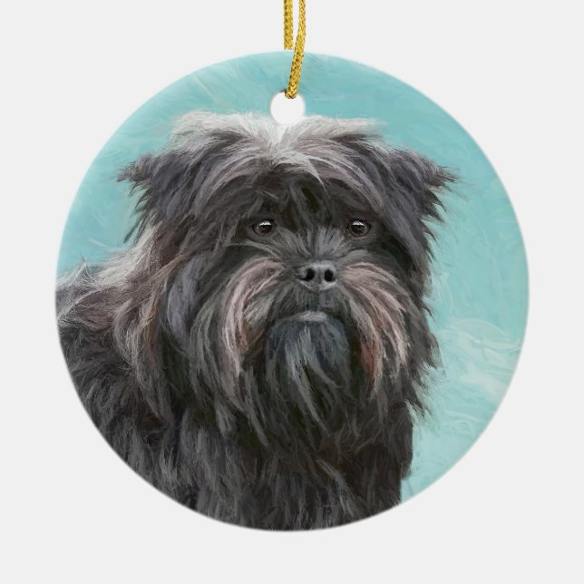 Affenpinscher Painting - Cute Original Hund Art Julgransprydnad Keramik (Framsidan)