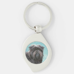 Affenpinscher Painting - Cute Original Hund Art Swirl Silverfärgad Nyckelring