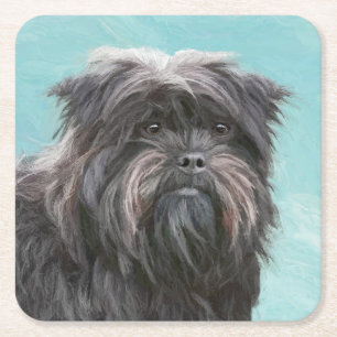 Affenpinscher Painting - Cute Original Hund Art Underlägg Papper Kvadrat