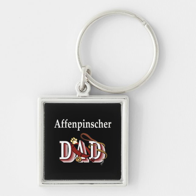 Affenpinscher Pappa Fyrkantig Silverfärgad Nyckelring (Framsidan)