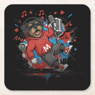 Affenpinscher Rockstjärna Sångare Musik Podcast Ko Underlägg Papper Kvadrat