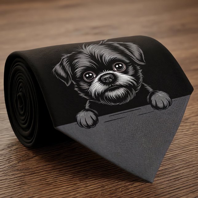 Affenpinscher Rolig Tittande Valp Hund Ägare Slips (Affenpinscher neck tie.)